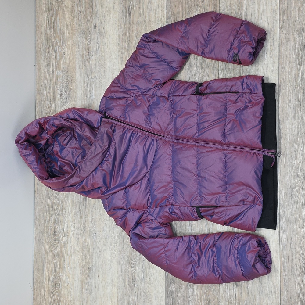 Nike Sportswear Womens Iridescent Asymmetrical Down Puffer Jacket Purple XS - Picture 9 of 13